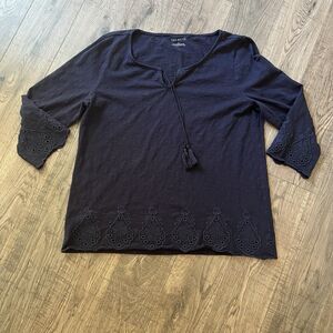 Talbots Women’s Top Large Peasant Top Tassels Embroidered